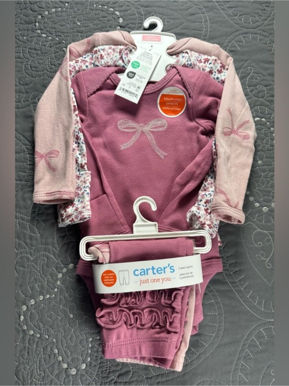 Carters Pink Newborn 3 Pack Onesies and 2 Pack Pants Lot NWT Size Newborn